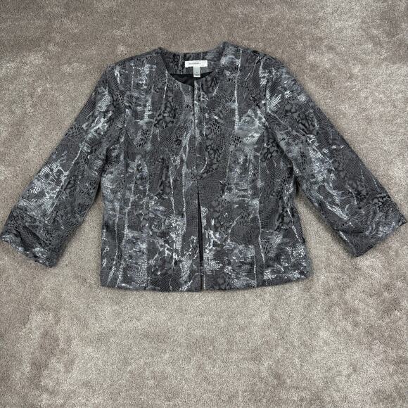 Gray Metallic Animal Print 3/4 Sleeve Blazer Jacket Size M Cocktail Dressbarn - Picture 1 of 5